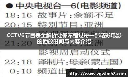 CCTV6节目表全解析让你不错过每一部精彩电影的播放时间与内容介绍